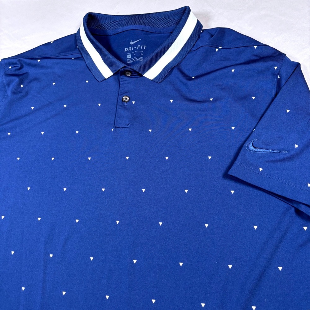 Nike Polo Shirt Mens XL Blue Dri-FIT Triangle Print Short Sleeve Golf Tee